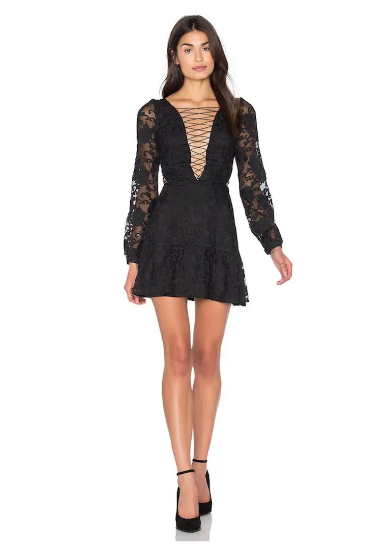 thea black embroidered mini dress House of CB Thea Black Embroidered Mini Dress Size XS