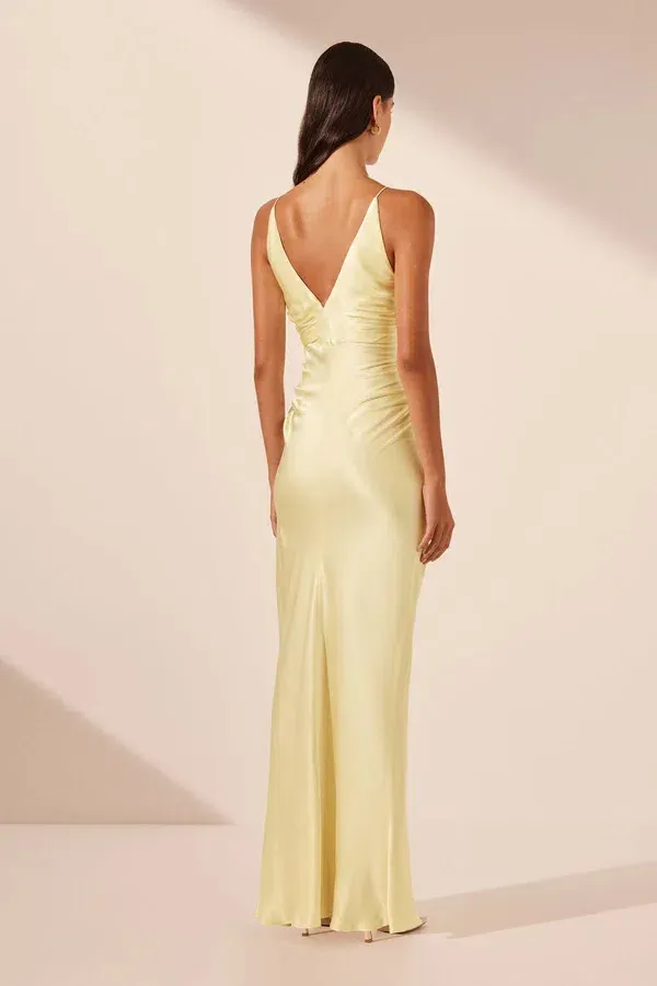 knee length dresses for ladies La Lune Ruched Halter Maxi Dress | Lemon | Dresses