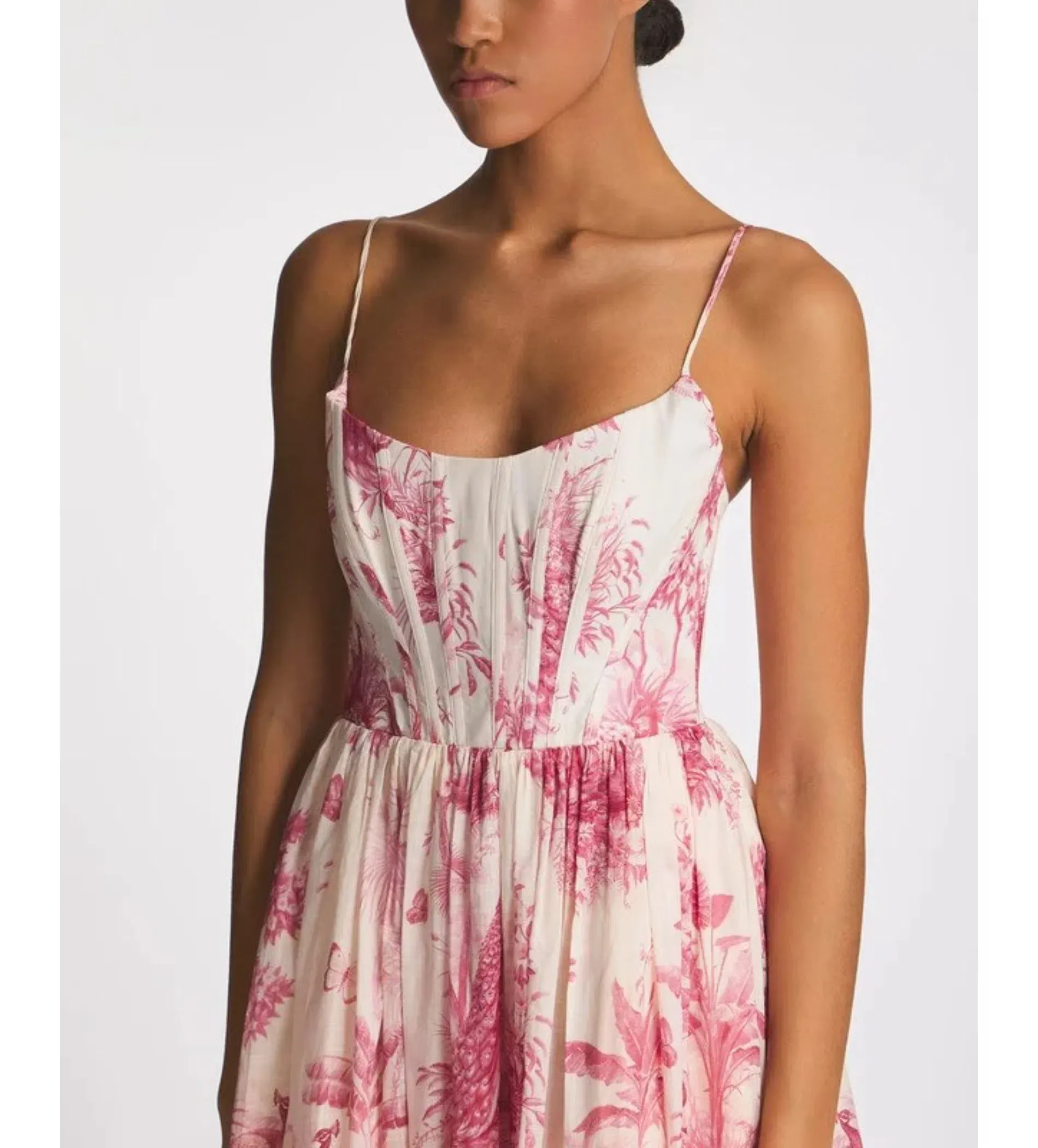 waverly corset midi dress in pink palm zimmermann Zimmermann Waverly Corset Midi Dress