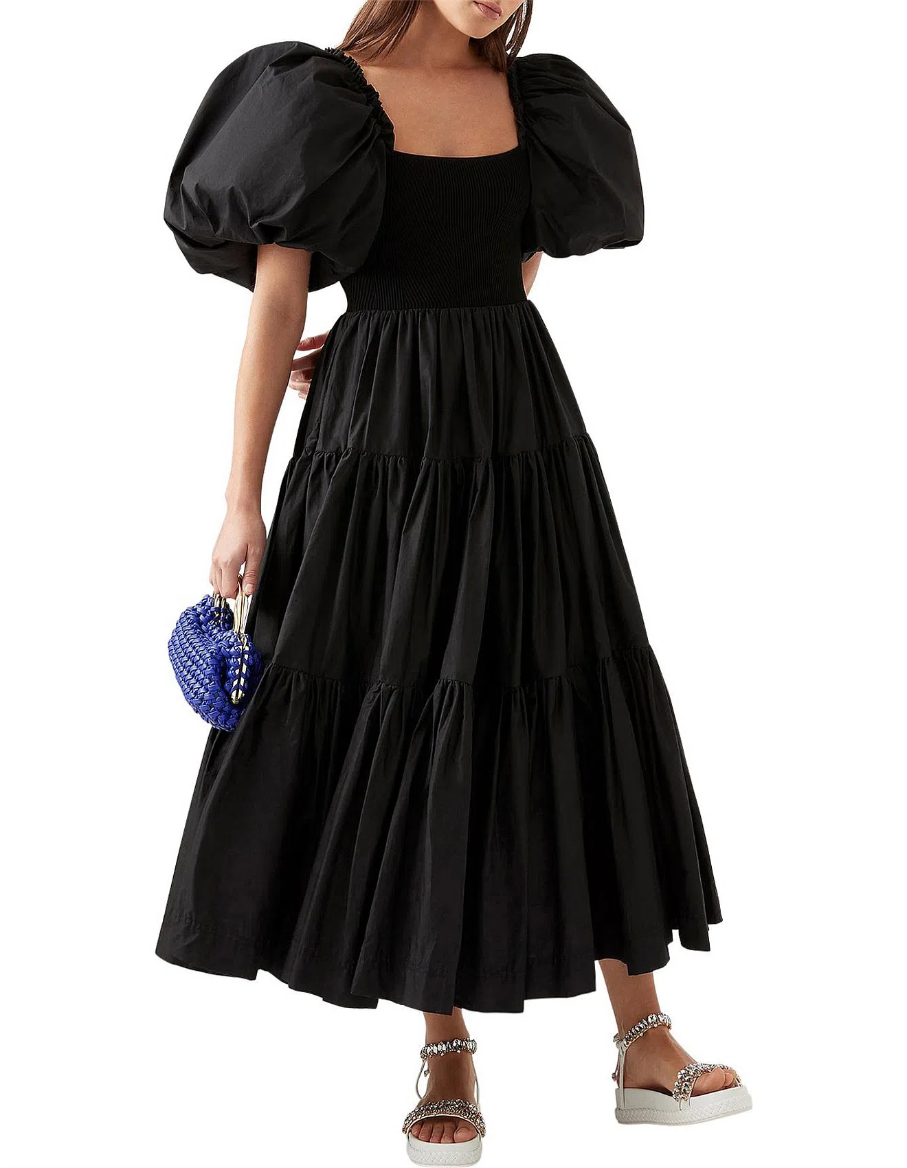 Aje Casa Puff Sleeve Midi Dress Black Size AU 6 | The Volte