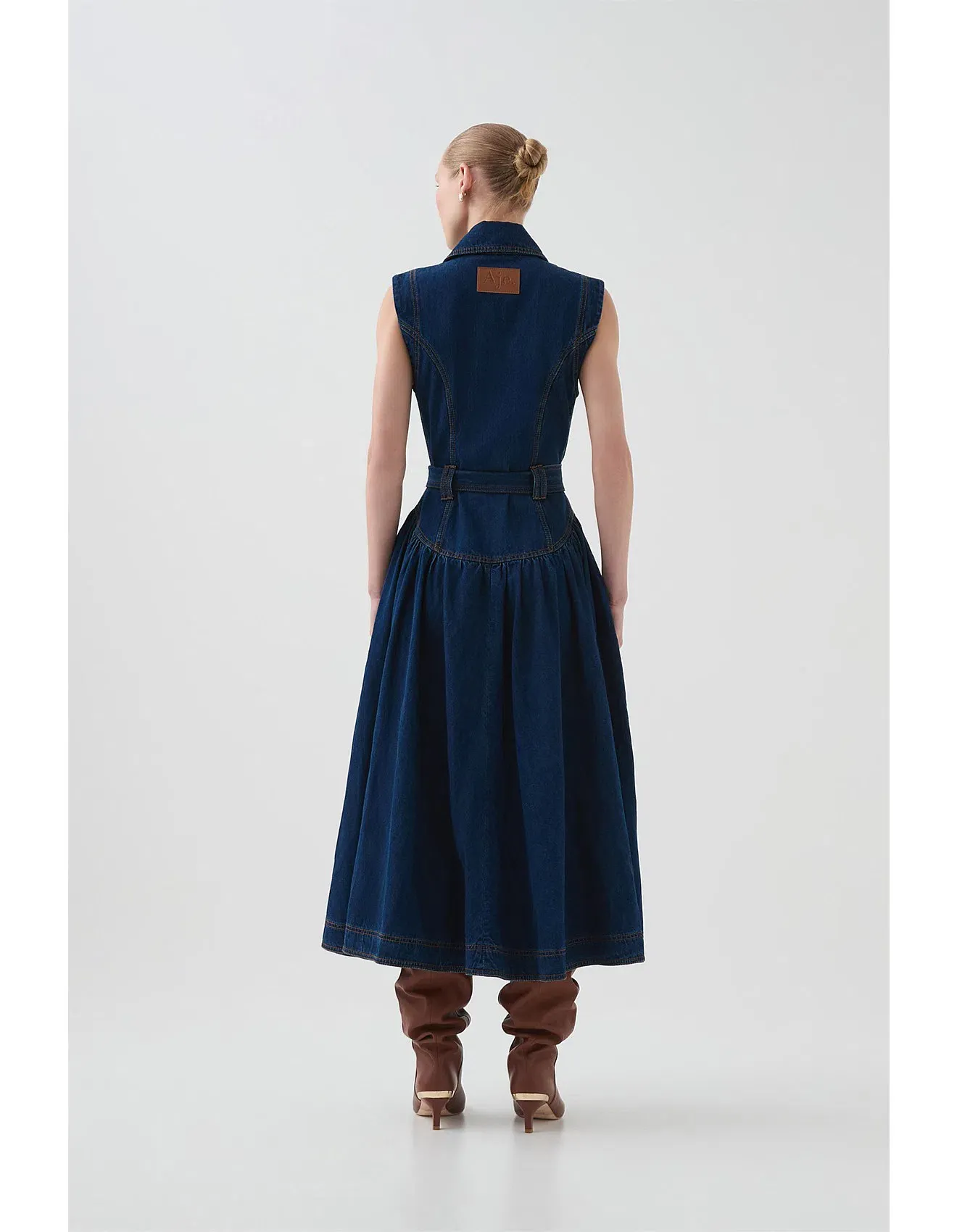 denim gypsy dress Rhinestone & Pearl Sleevless Color:C2 and long sleeves Print Denim Styling a Black Dress