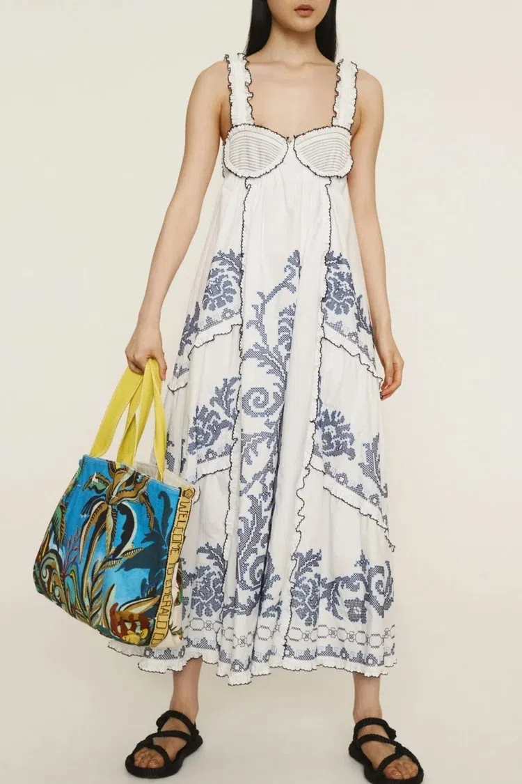 Alemais Hazel smocked embroidered midi dress size 14 | The Volte