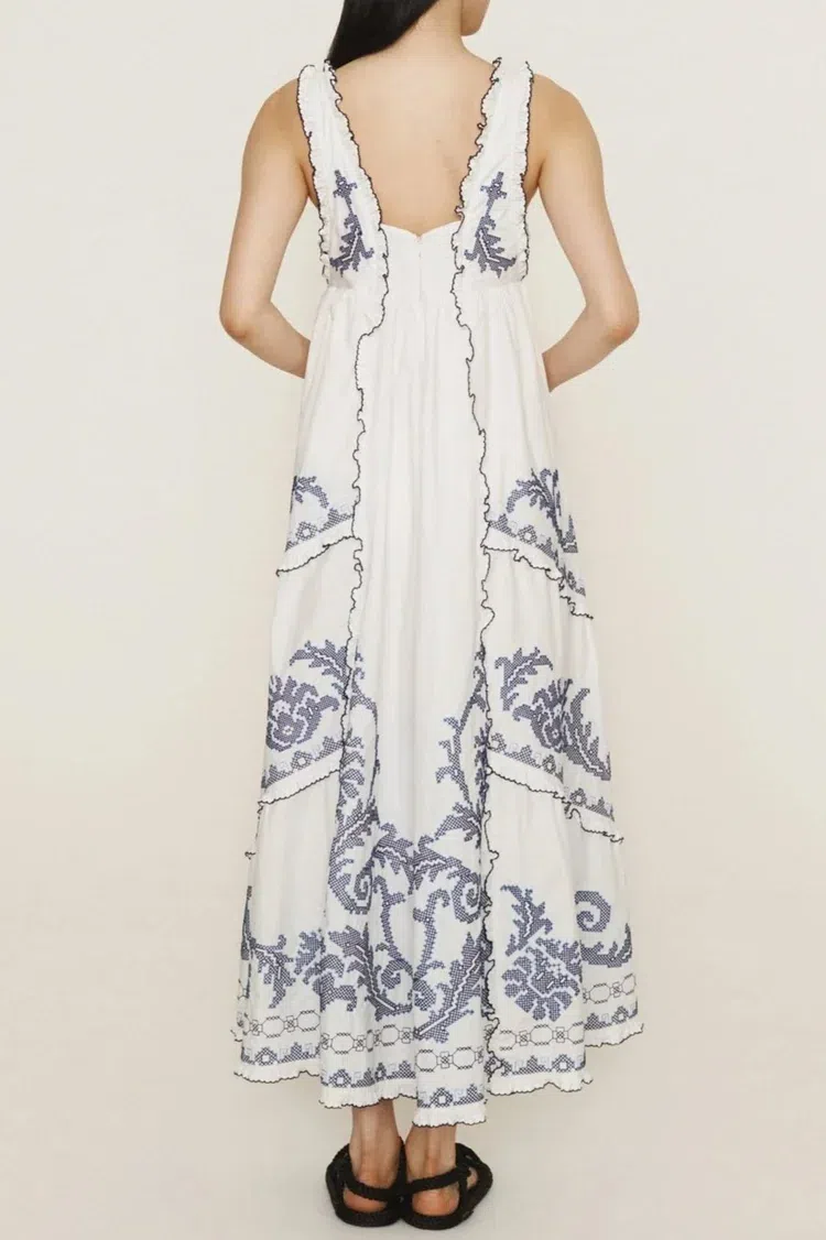 knee length dresses for ladies Alemais Hazel Embroidered Midi Dress White