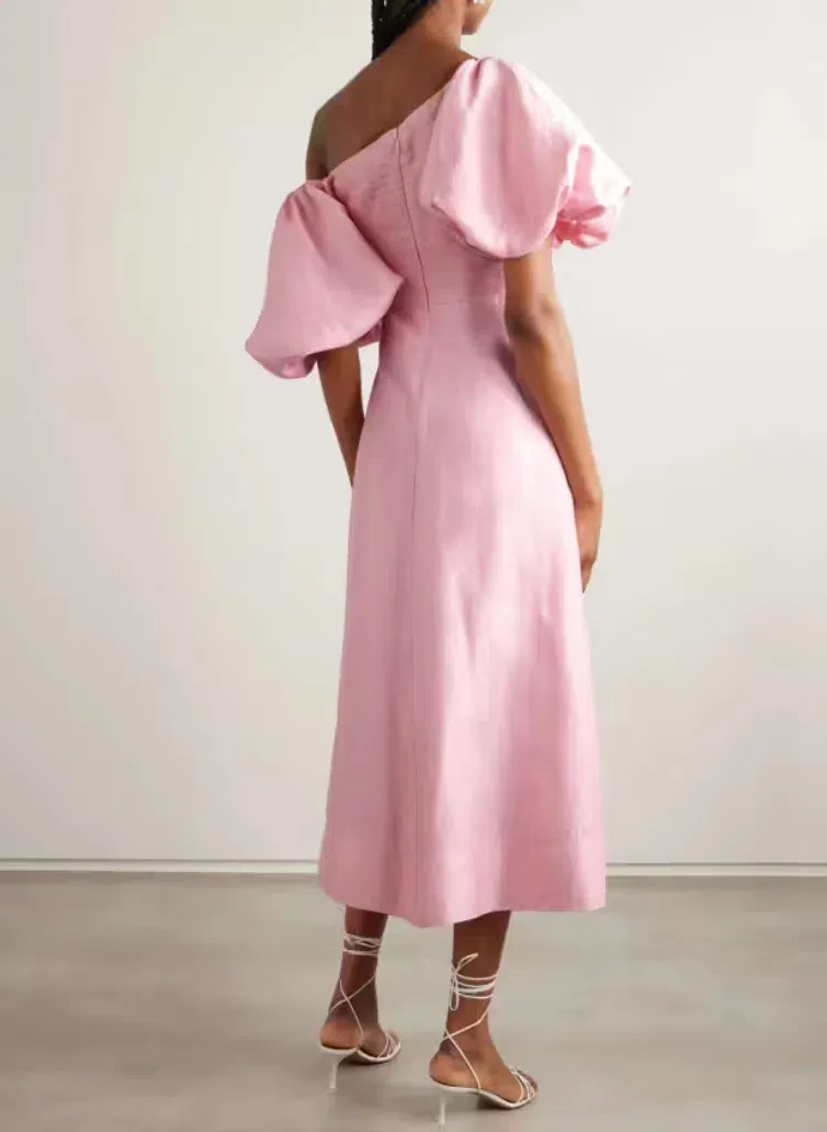 aje cadence ruched midi dress Cadence Ruched Midi Dress-BALLERINA PINK / 4