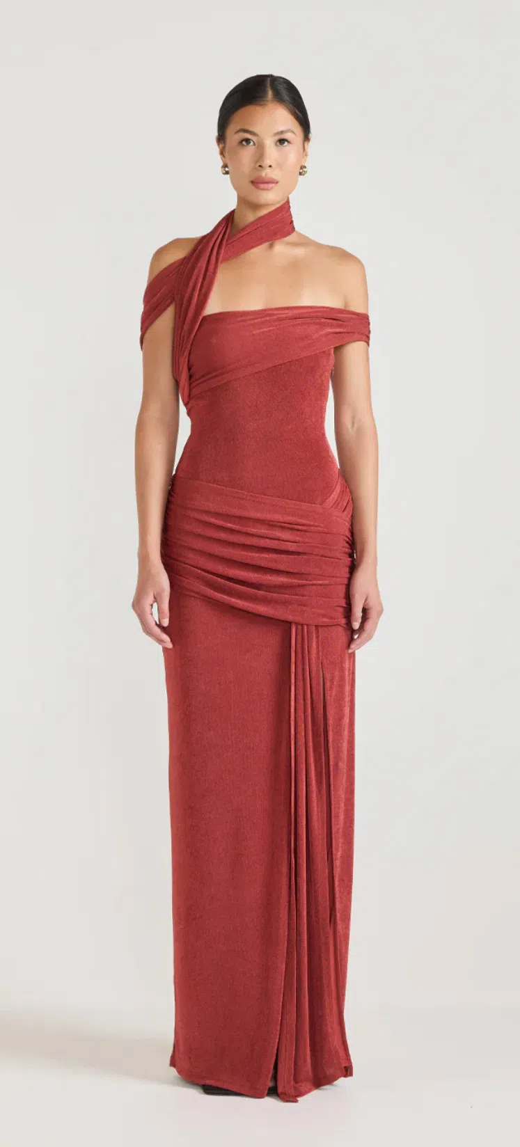 Shona Joy Core Cocktail Draped Maxi Dress Burgundy Size 14