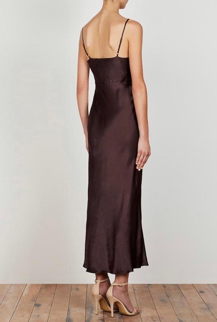 knee length dresses for ladies Lorely Ruched Bodice Midi Dress Brown– Selfie Leslie