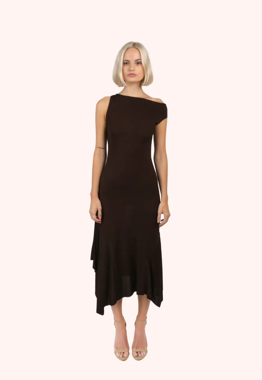 paloma wool yausi dress brown Yausi Viscose Asymmetrical in Brown – SVRN main image 1
