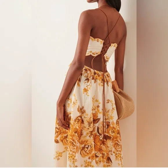 Zimmermann Aliane Scallop Midi Dress Amber Floral Size 8 | The Volte Zimmermann Aliane Scallop Midi Dress Amber Floral Size 8 | The Volte