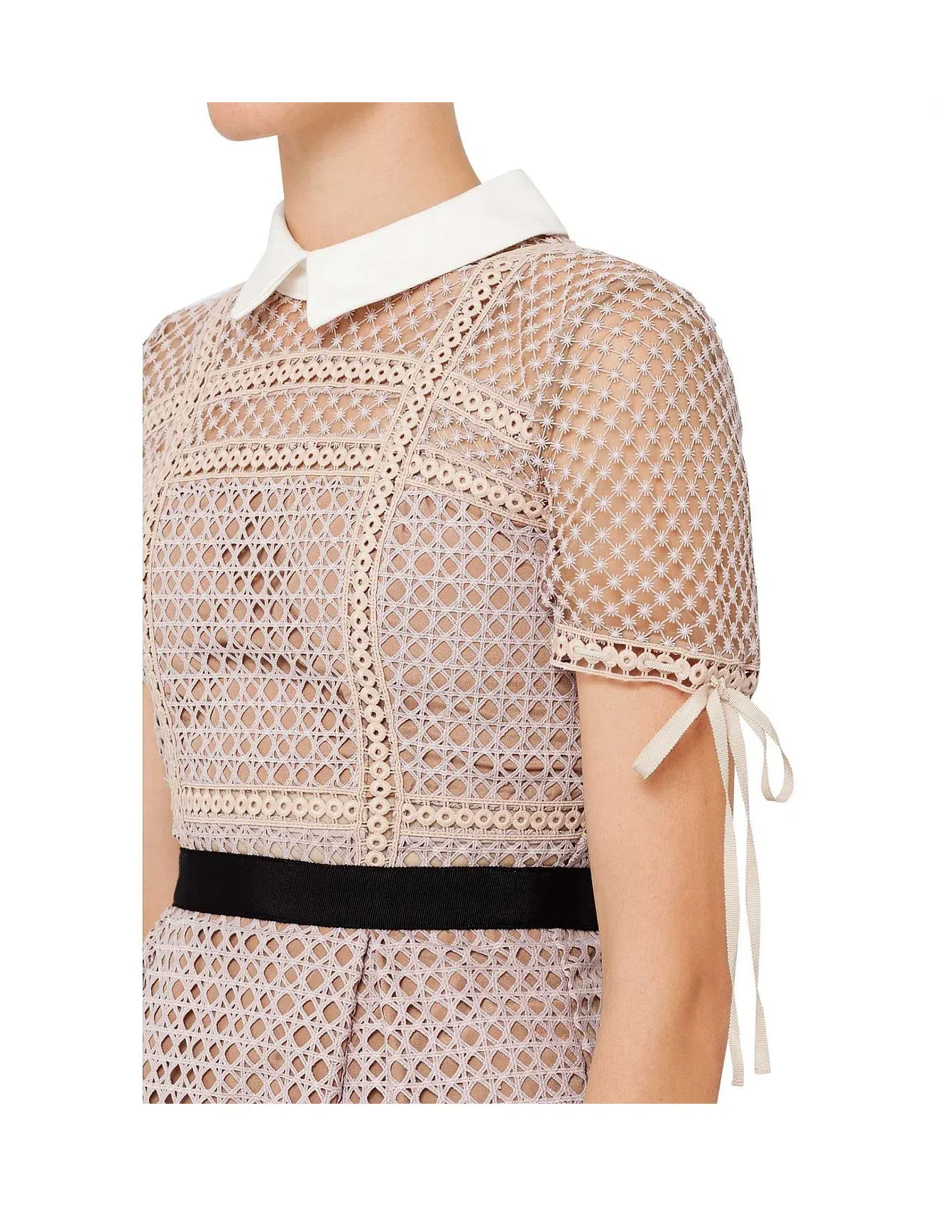 self portrait crosshatch midi dress self portrait crosshatch midi dress Beige Twill Midi Dress self-portrait -US