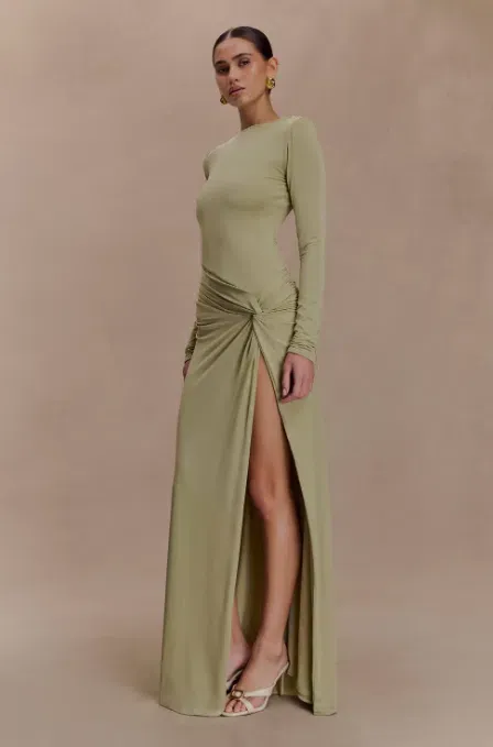 deanna long sleeve gathered maxi dress product info and reviews MESHKI Deanna Long Sleeve Gathered Maxi Dress - Sage