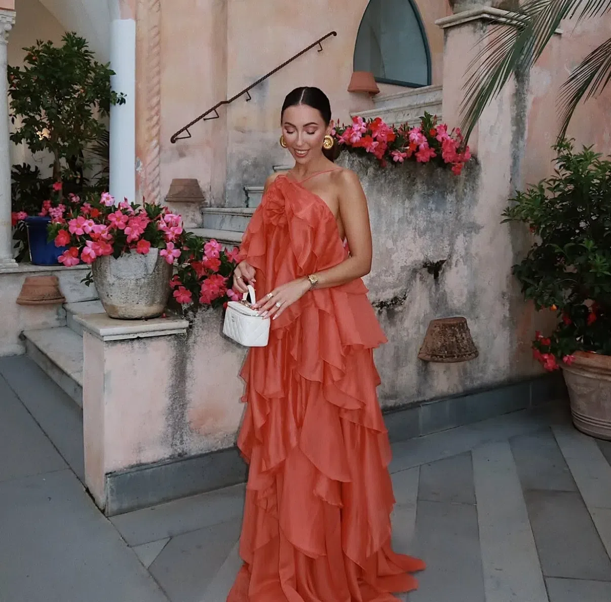 aje pandorea layered maxi dress coral clay Aje Layered Maxi Dress by Aje