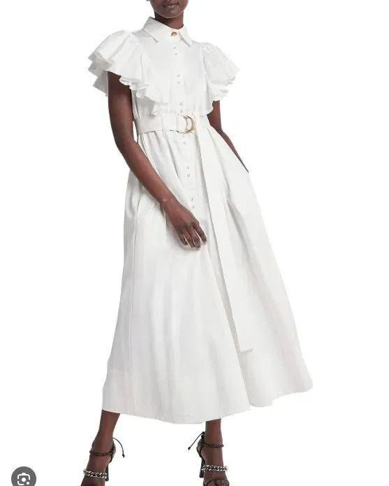 knee length dresses for ladies Delphie Frill Midi Dress-AURORA / 4