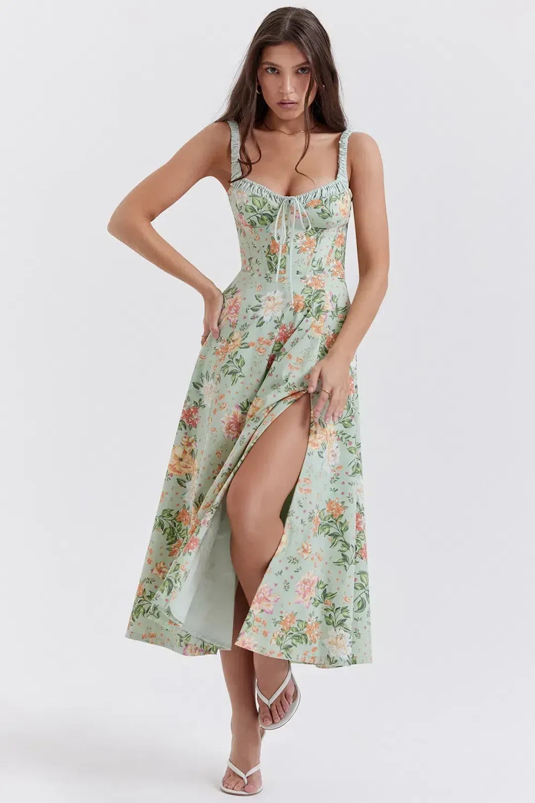 house of cb green floral dress SABRINA SIZE 6 XS GREEN/FLORAL cool winter