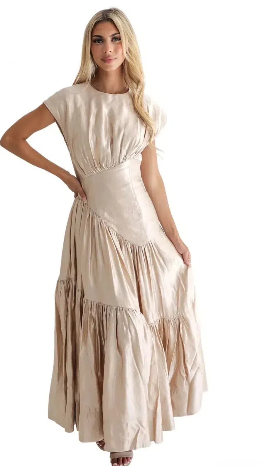 knee length dresses for ladies Rent AJE Serendipity Reflection Midi Dress (Champagne) – Dress for a Night main image 0