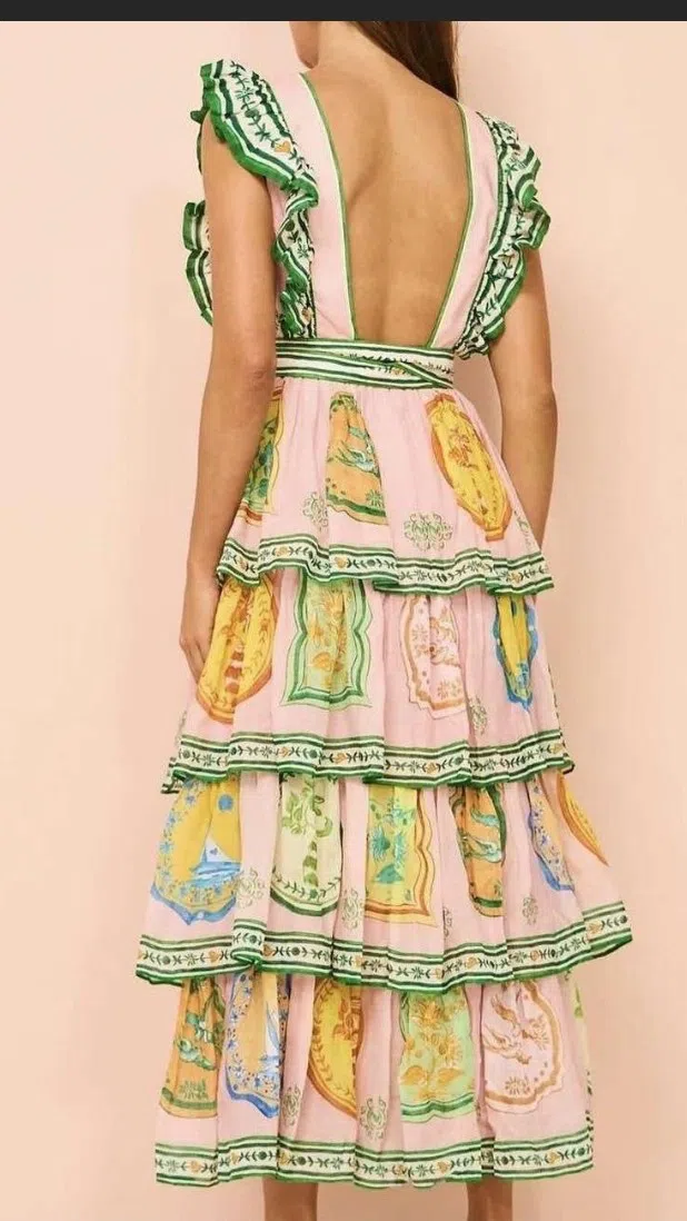 Alemais Porcelain Frill Midi Dress Multi Size 6 | The Volte