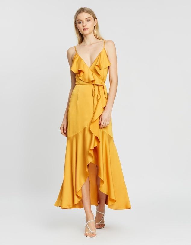 Shona Joy Oro Bias Frill Wrap Dress Yellow Size 10