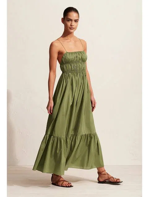 MATTEAU SHIRRED CAMI DRESS GREEN SIZE 8 | The Volte