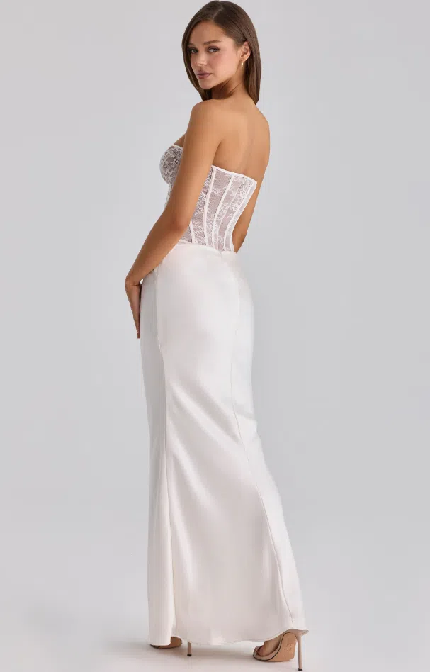House of CB Ayana white lace + satin maxi corset dress Regular Cup Size L |  The Volte