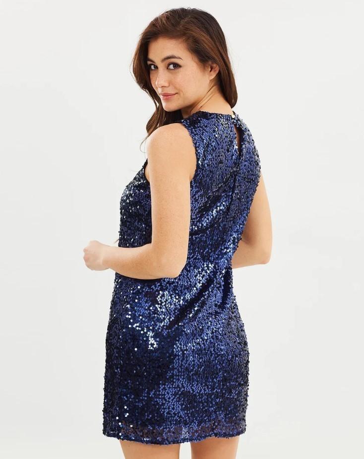 blue sequin shift dress
