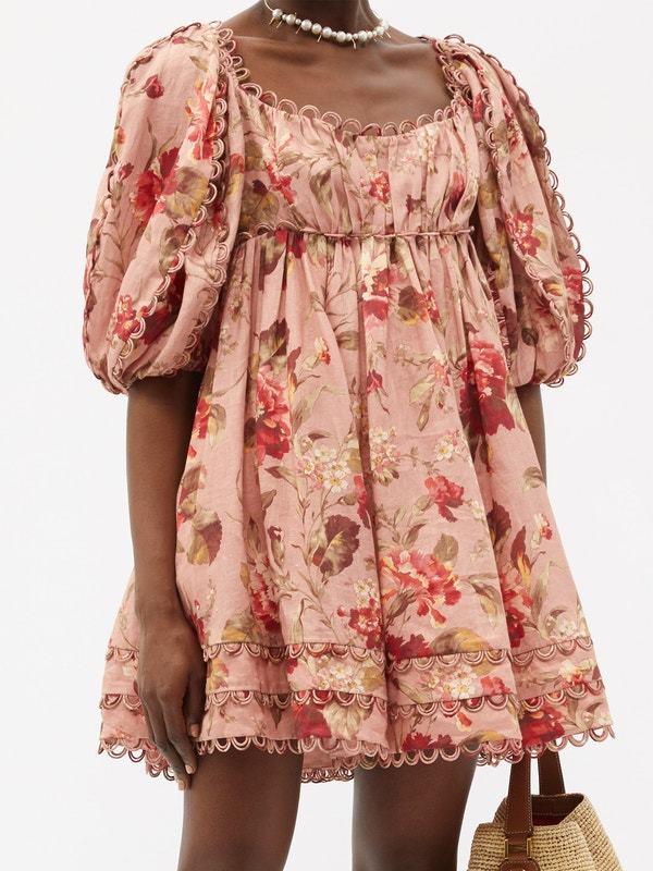 Zimmermann Cassia Scallop Mini Dress in Floral Musk Size 6