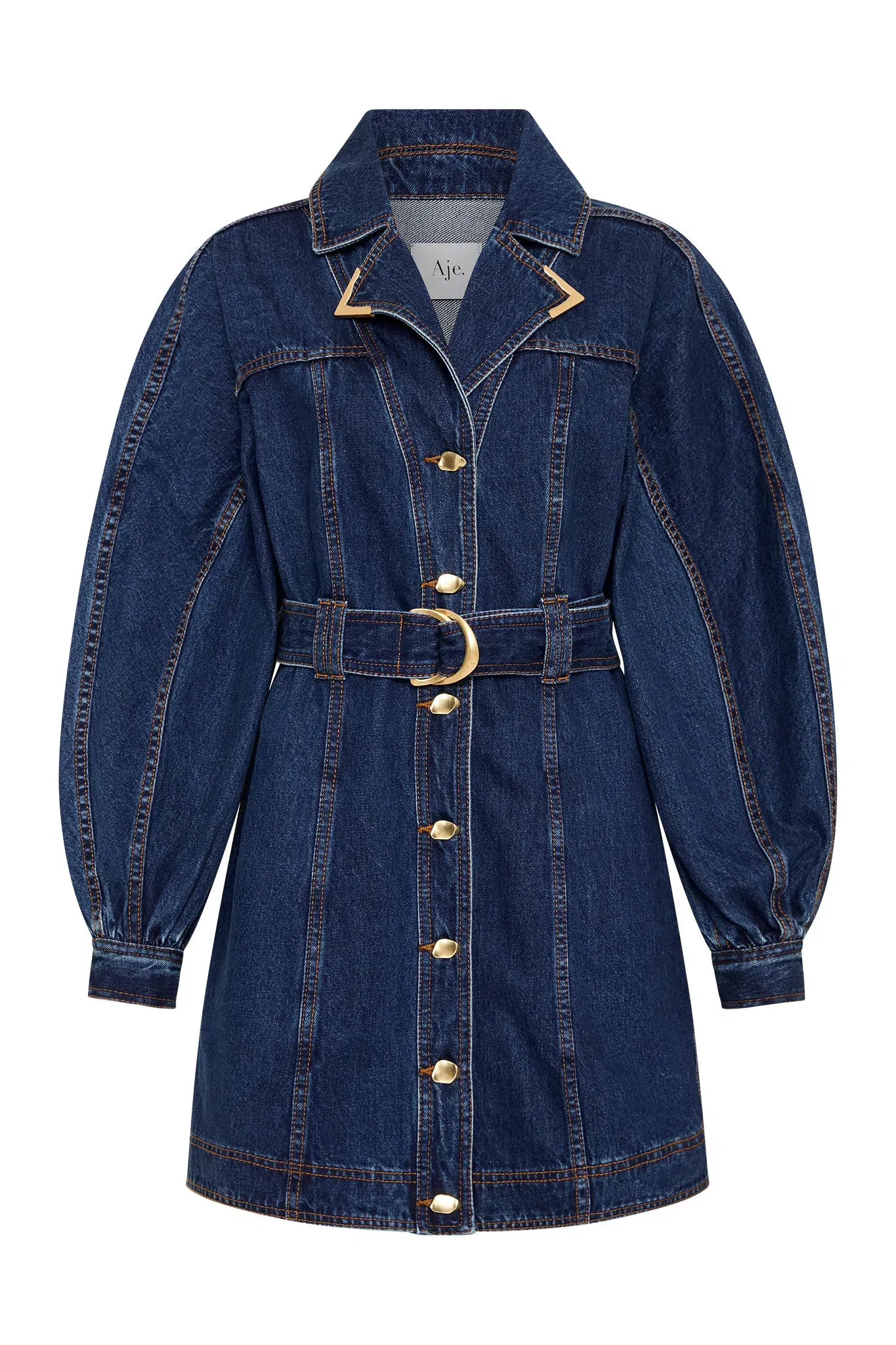 aje elena belted denim mini dress WASHED INDIGO SIZE 8 Denim skirt Size:P embroidery flower Dannii Minogue's Tough Top