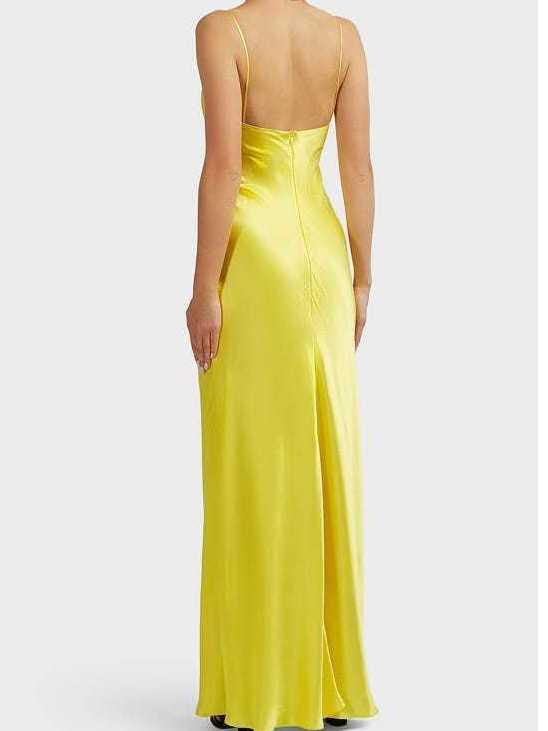 slim fit dress slacks Crystal-embellished Satin Maxi Dress with Cutouts 44 (FR) / Yellow