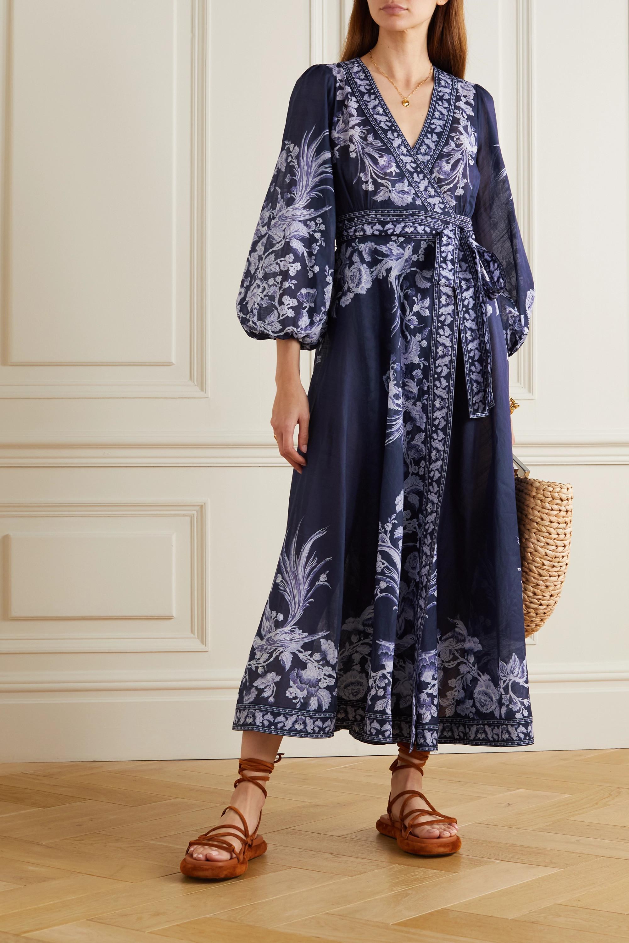 Zimmermann Aliane Blue Wrap Dress Print ...