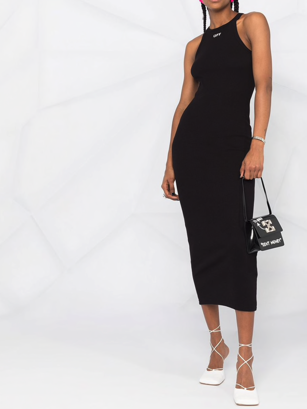 white fitted midi dress