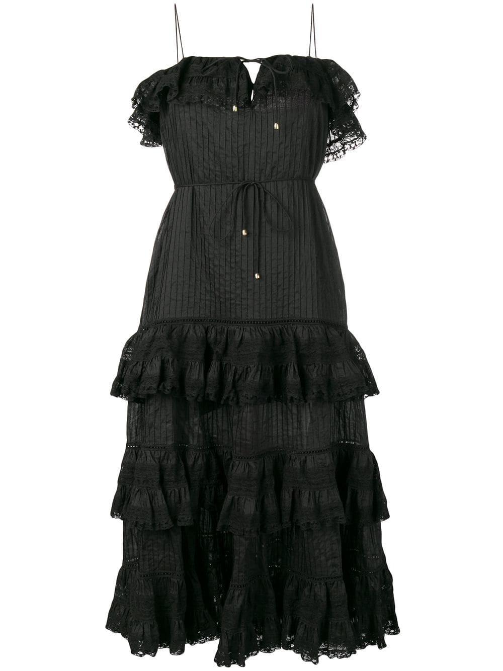 Zimmermann Juniper Black Ruffle Tie Midi Dress Black Size 6 | The Volte