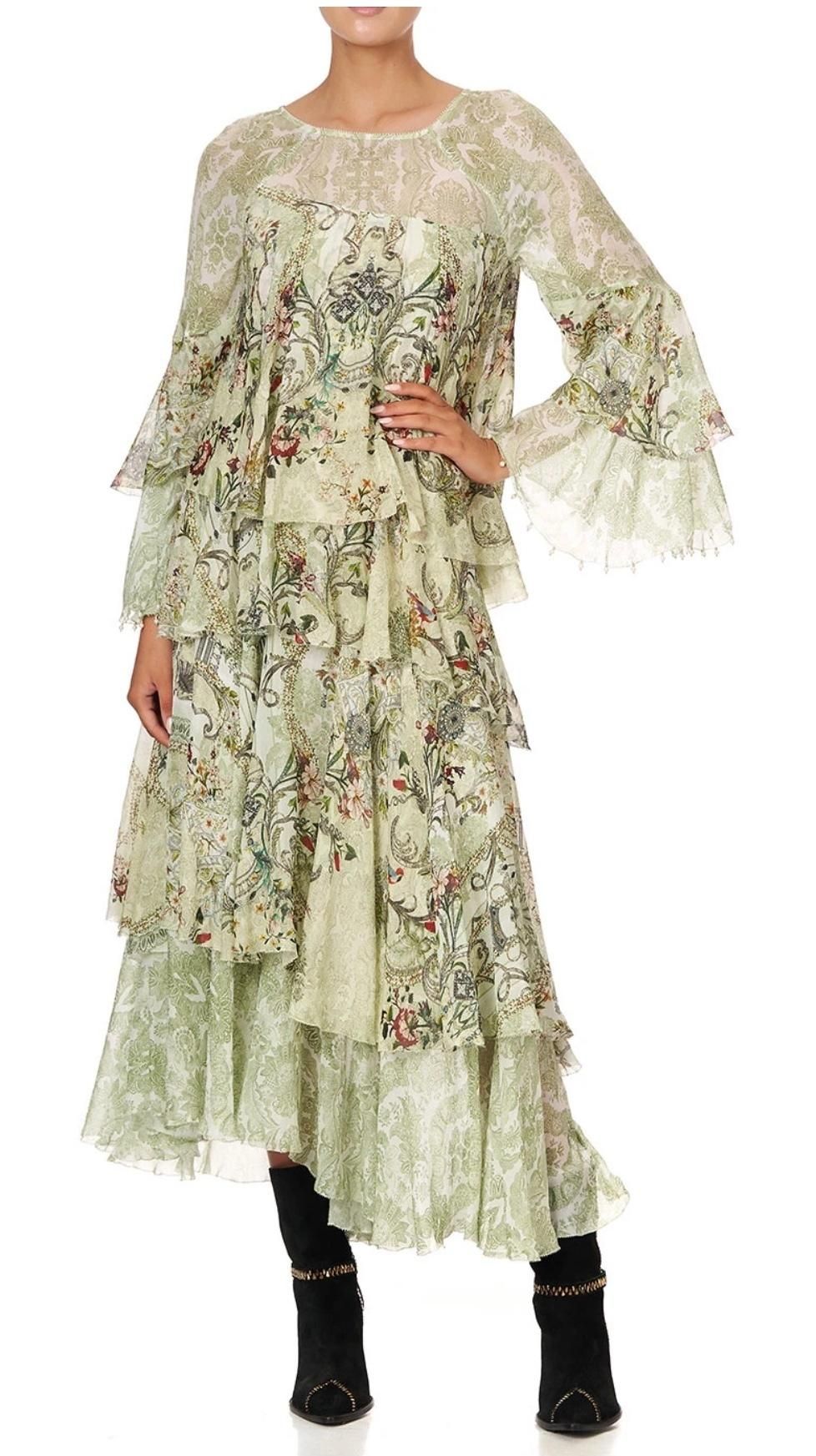 shona joy charlotte ruffle midi dress Shona Joy Charlotte High Neck Midi Dress Ecru Cream Size 14