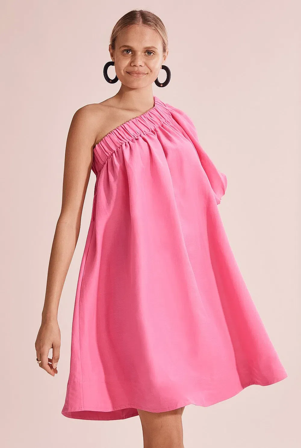 country road pink linen dress Ballet Pink Linen Ruffle Detail Shirt Dress - Holiday