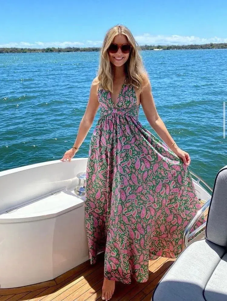 esme halter dress Jasmine Halter Maxi Dress, in Deep Emerald Luxe Satin, Size: XL | Show Me Your Mumu
