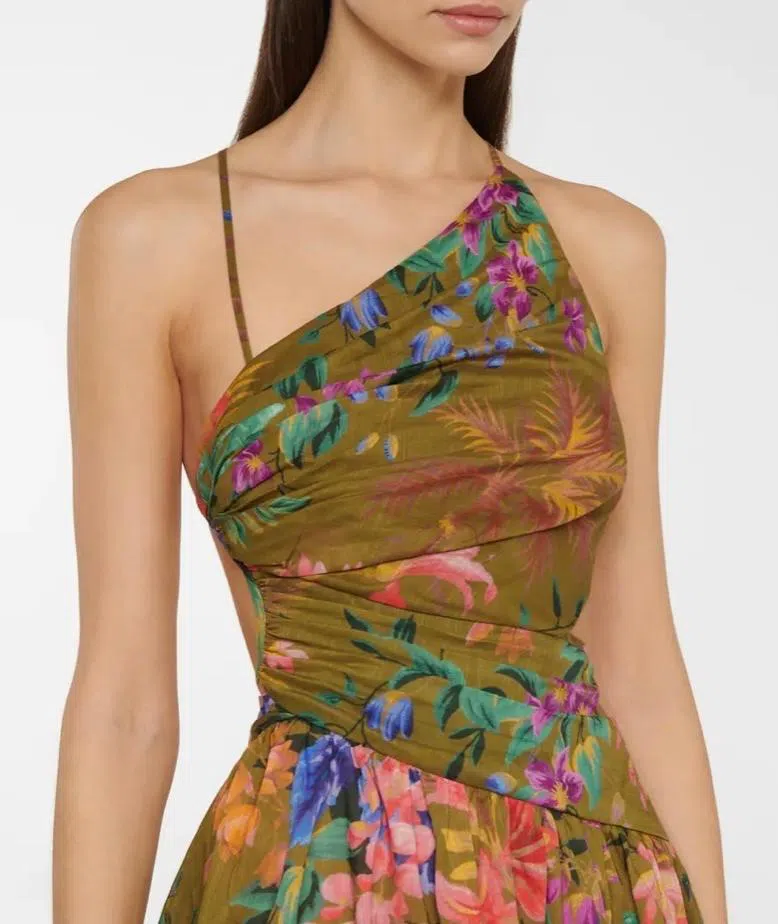 Tropicana Asymmetric Dress Khaki Floral