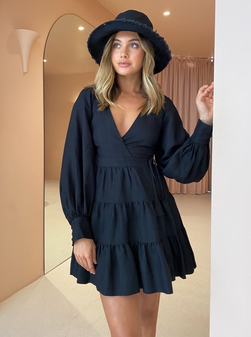 Shona Joy Nicolette Wrap Mini Dress Black Size 10