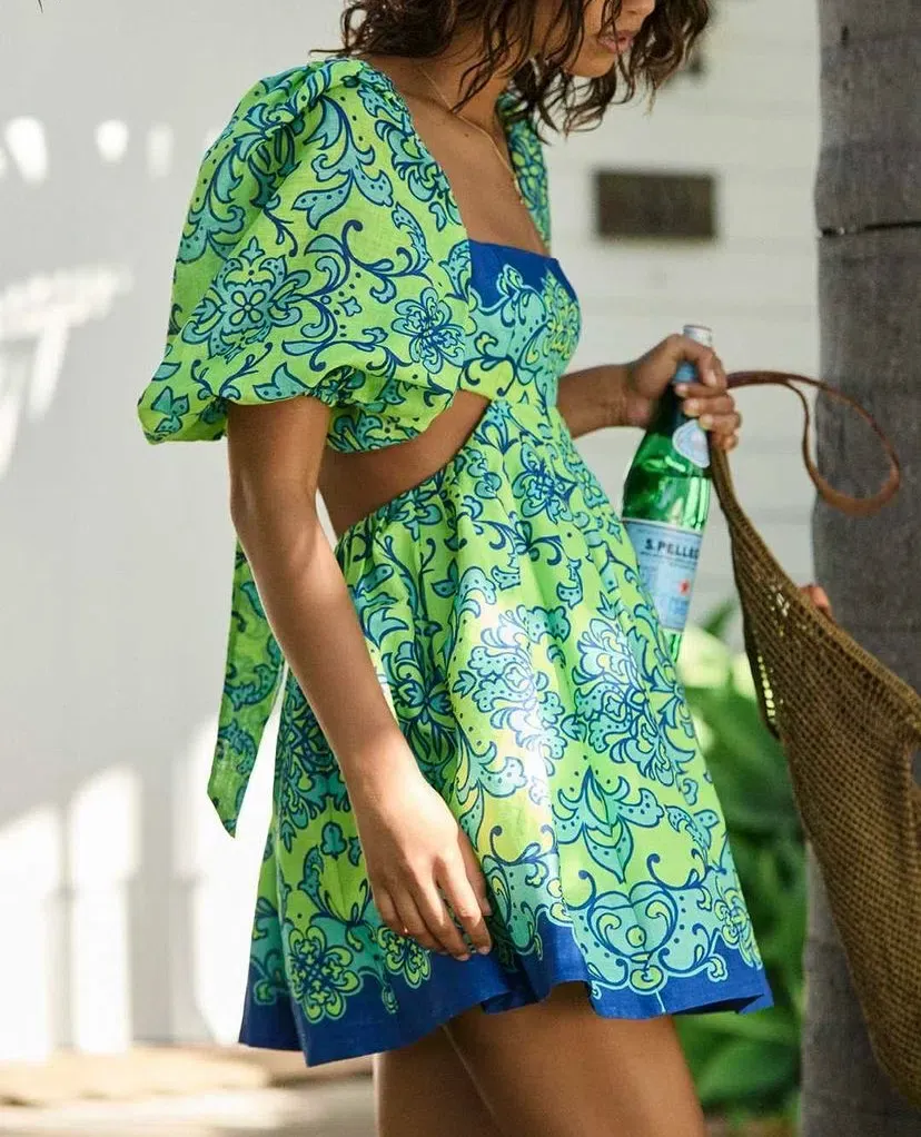 zimmermann nina cut out mini dress Zimmermann Nina Cut Out Mini Dress Lime Print Size 0 / AU 8