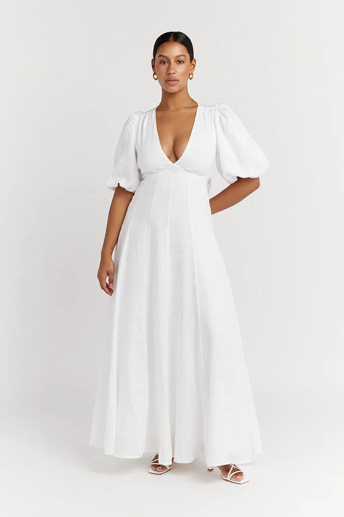 dissh aisle white linen dress Aisle White Linen Bow Back Dress