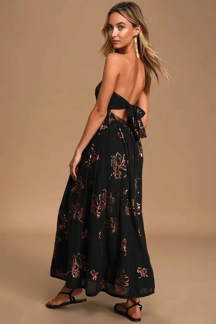 Free People Baja Babe Midi Dress Black Size 10 | The Volte
