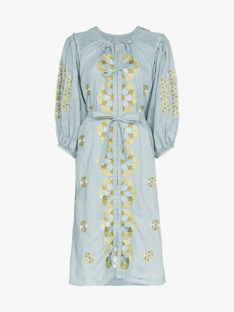 Innika Choo Sir Kulksware Blue Midi Smock Print Dress One Size | The Volte