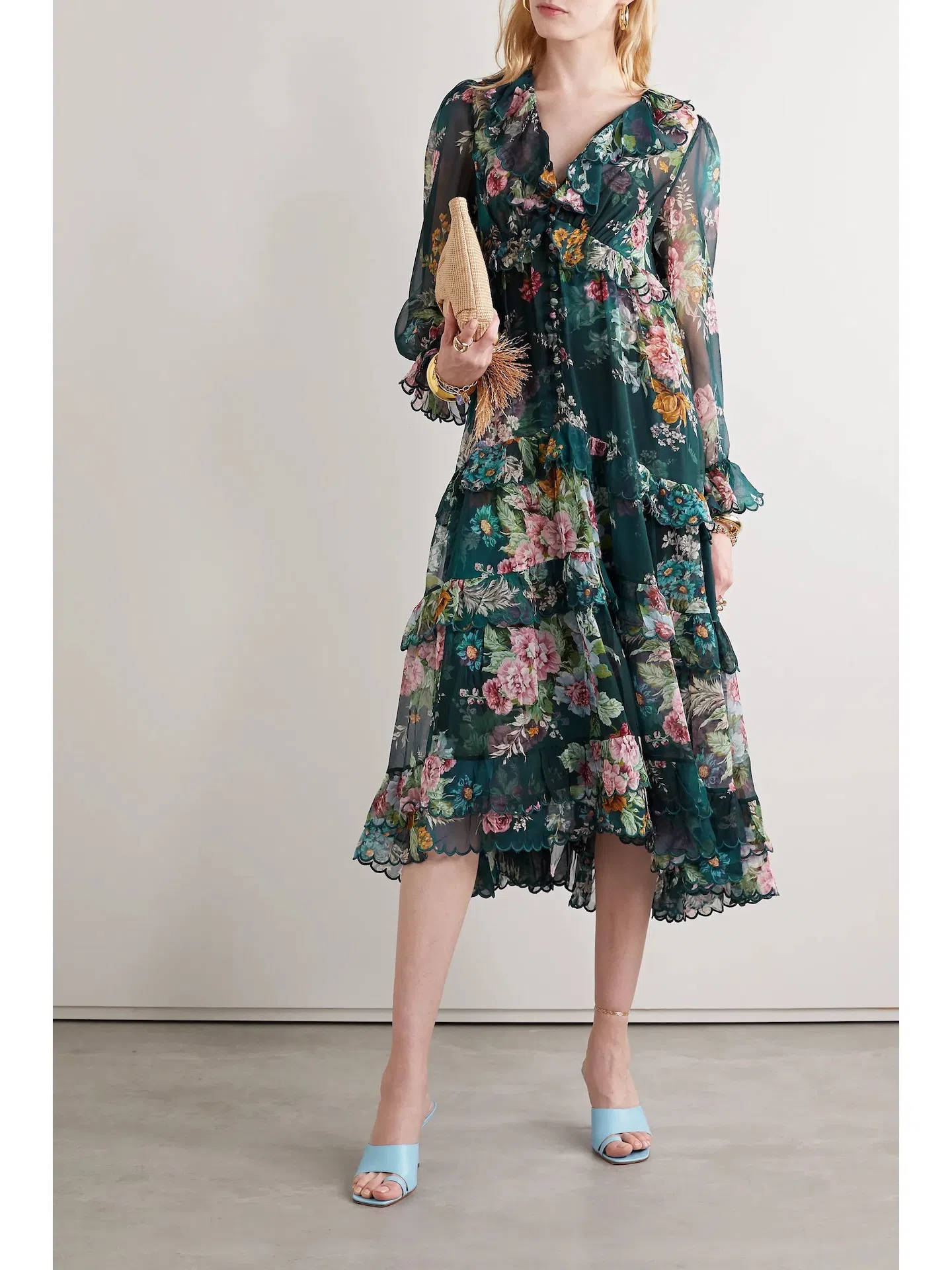 LoveShackFancy Rialto Floral Chiffon Maxi Dress in Yellow Melon Size  US00/AU4 | The Volte
