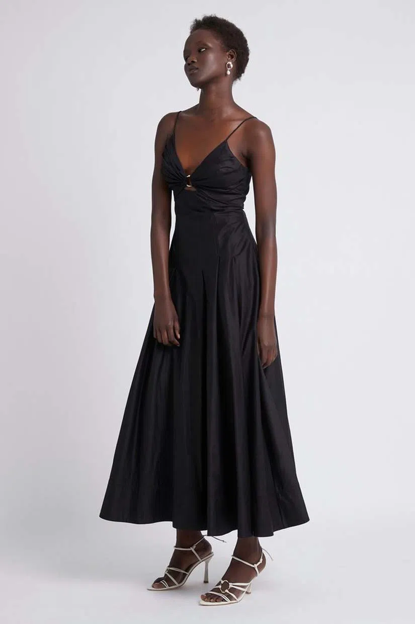 Aje Solstice Strappy Ring Midi Dress Black Size 6 | The Volte