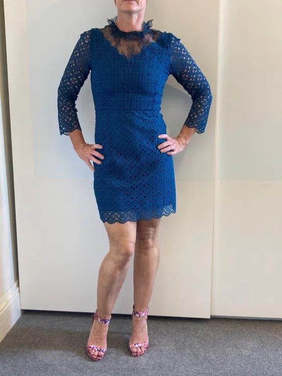 Sandro Bartsie Lace Long Sleeve Mini Dress in Teal Blue Green Size 8 | The  Volte