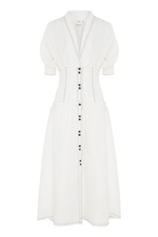 beige long sleeve midi dress Beige Office Dress for Ladies