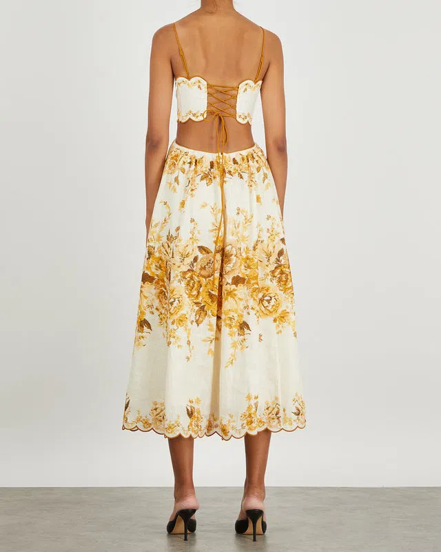 Zimmermann Aliane Scallop Midi Dress Print Size 1/Au 10 | The Volte