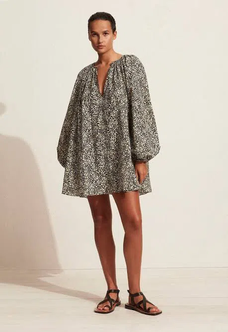 mini dress korean Tika Girly Style Color Ribbon Short Puff Sleeve Monotone Mini Dress Ko