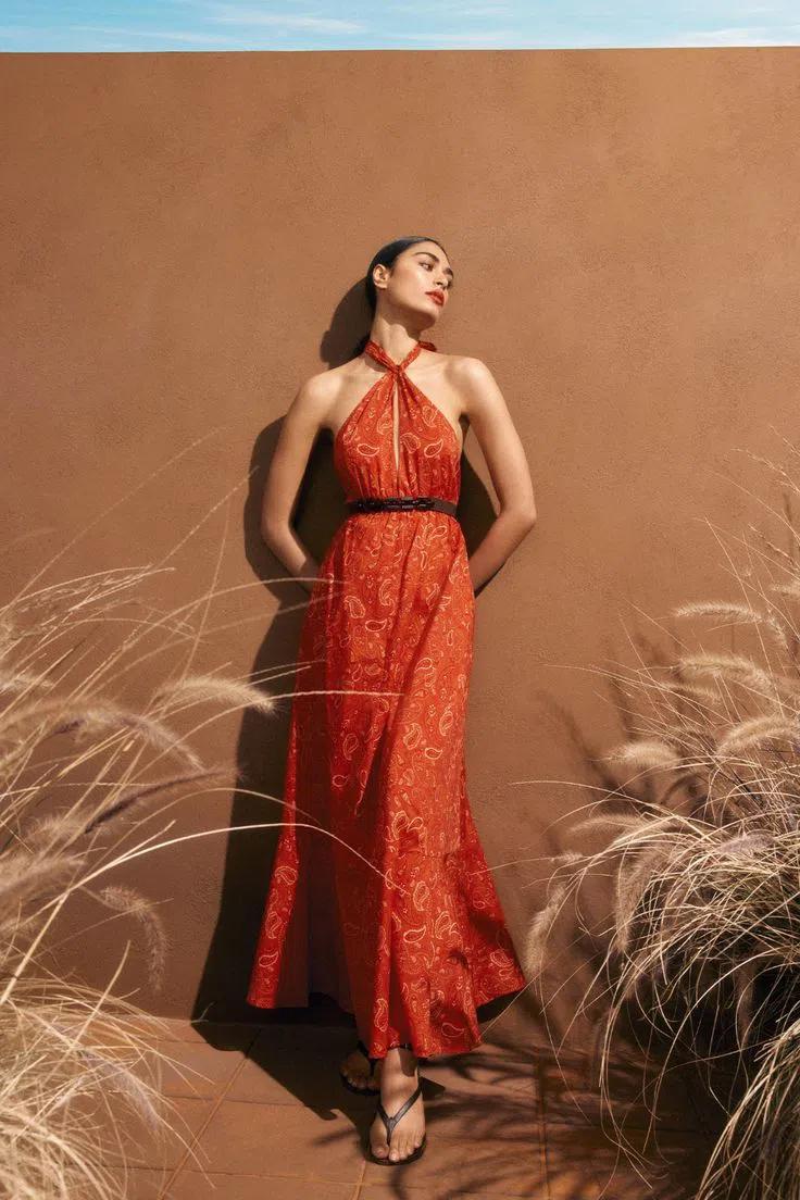 long red halter prom dress LaDivine CD886 Prom Dress - Hot Coral