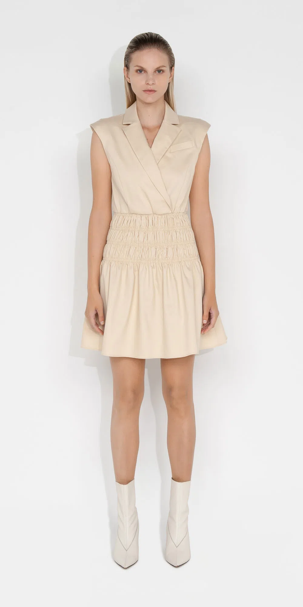 Cue Cotton Shirred Blazer Dress Beige Size 14 | The Volte