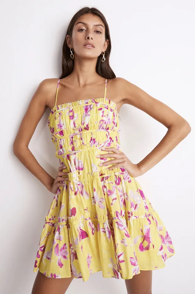 LoveShackFancy Rialto Floral Chiffon Maxi Dress in Yellow Melon Size  US00/AU4 | The Volte