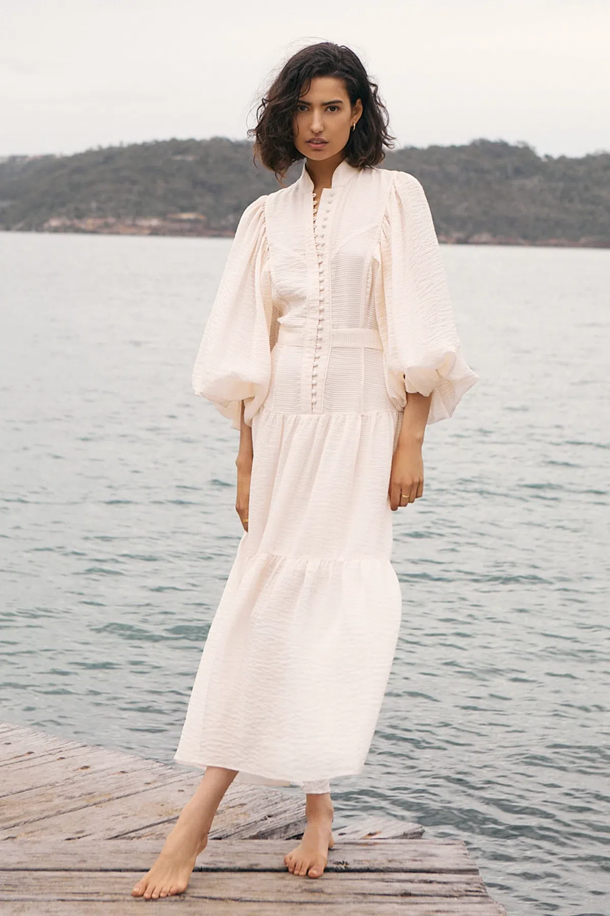 Shona Joy Charlotte High Neck Midi Dress Ecru Cream Size 14 | The Volte