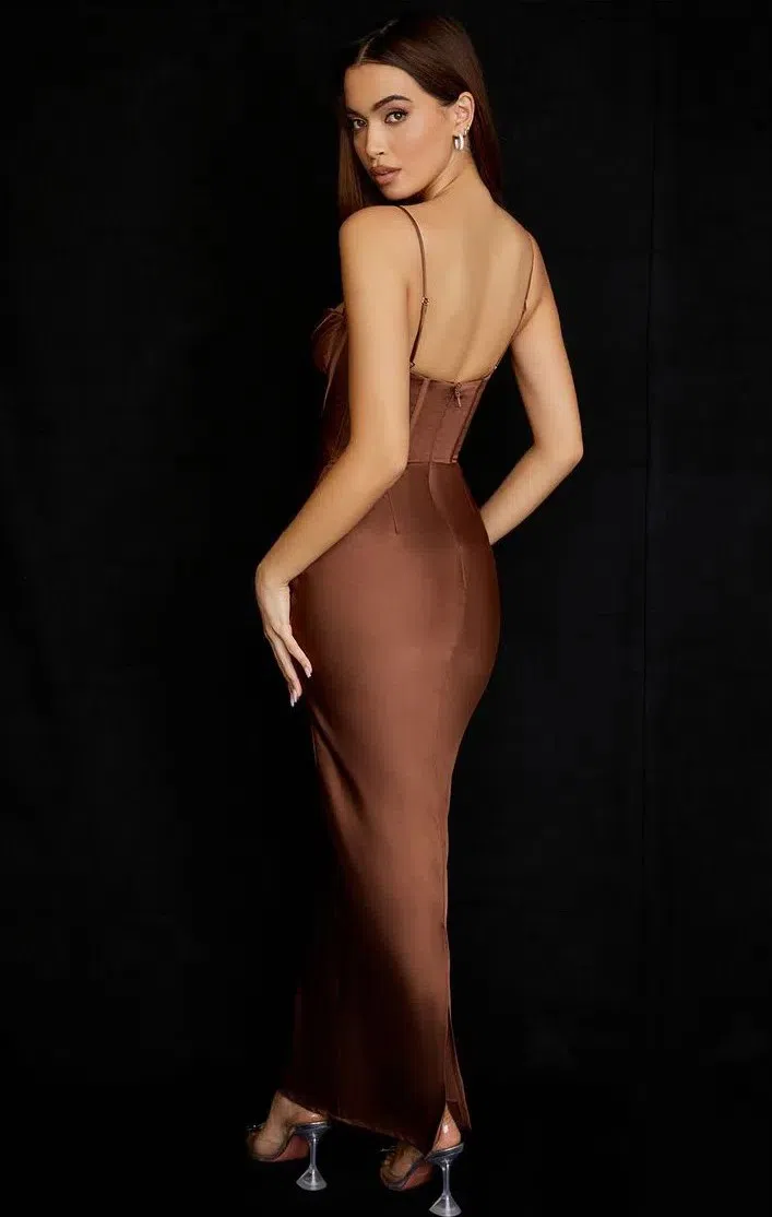 House of CB Charmaine Maxi Dress in Chocolate Brown Size S Au