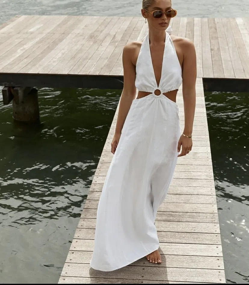 Dissh Layne Halter Midi Dress White Size 8 | The Volte